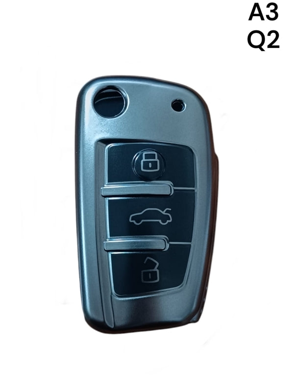 Audi A3 Q2  Anahtar Uyumlu Silikon Oto Anahtar Kumanda Kabı Kılıf Gri