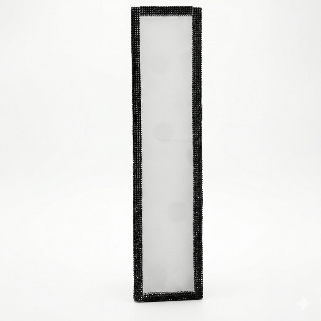 Kristal Taşlı İç Dikiz Aynası Tırnaklı Ayna 29,5x7cm Siyah