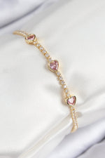 Pirinç Zirkon Taşlı Pembe Kalp Model Gold Renk Kadın Bileklik