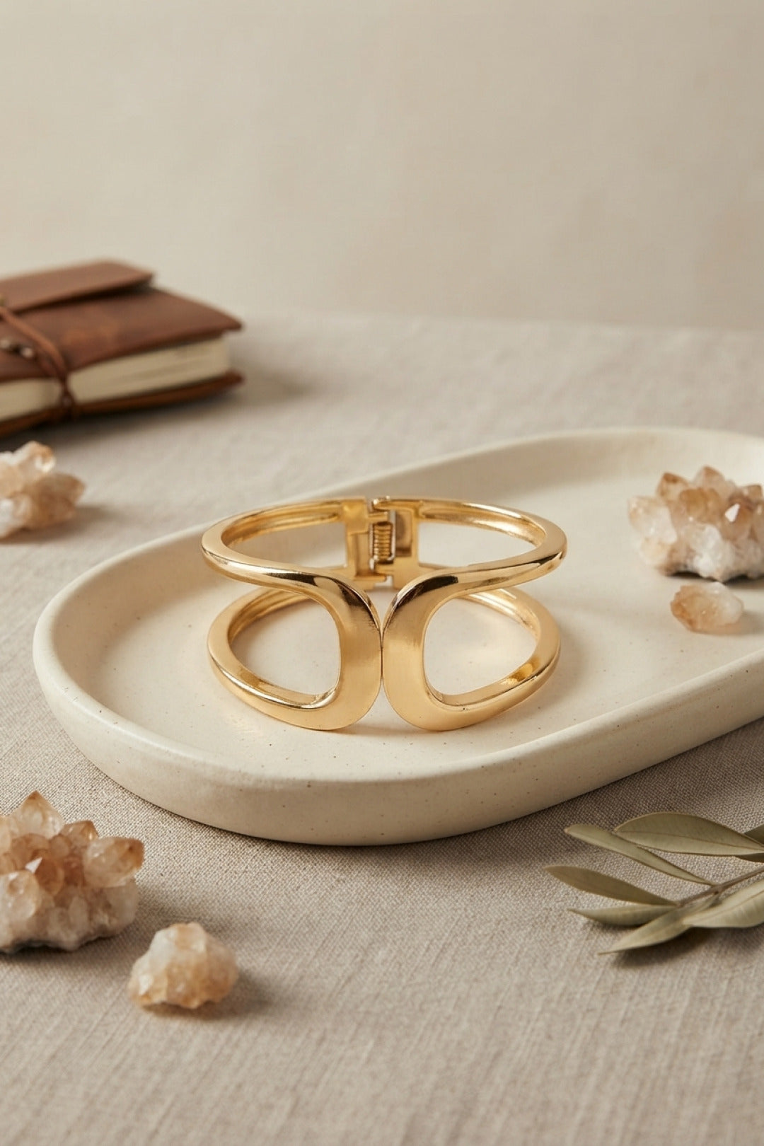 Gold Renk Pirinç Manşet Model Vintage Kelepçe Bilezik