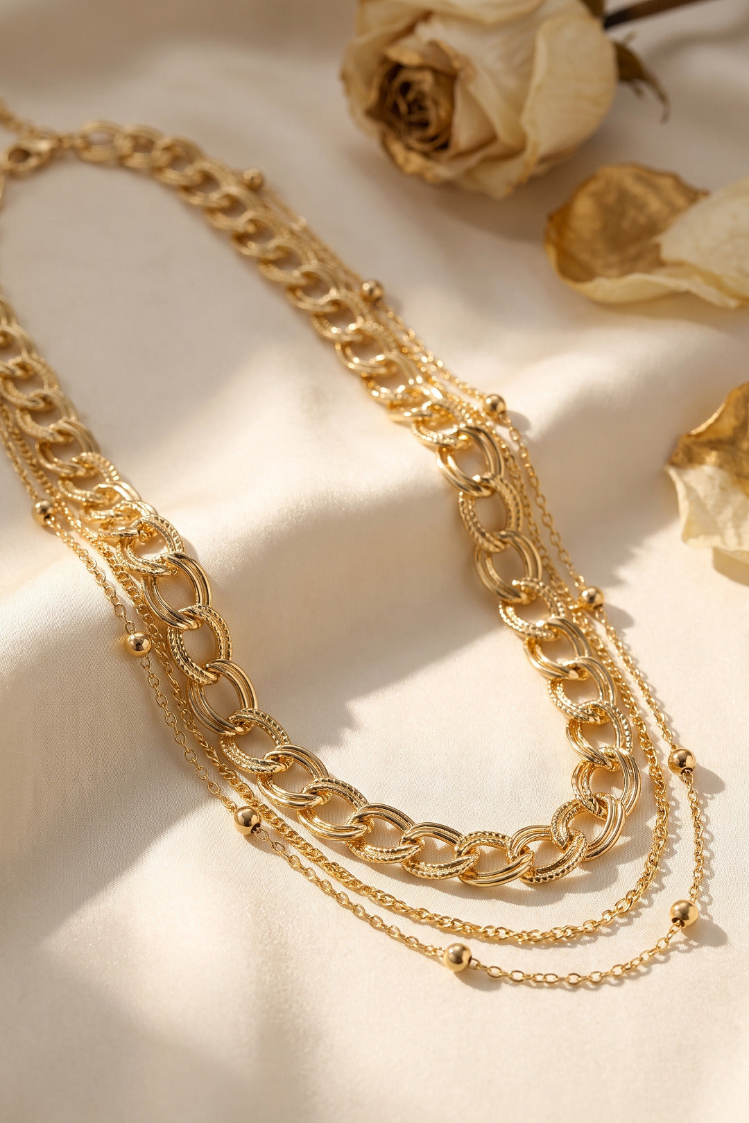 Gold Renk Pirinç Zincir Model Kombin Kadın Kolye