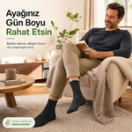 Bambu Diyabet Çorabı Lastiksiz Dikişsiz Burun Siyah Uzun Konç Hassas Ayaklar İçin