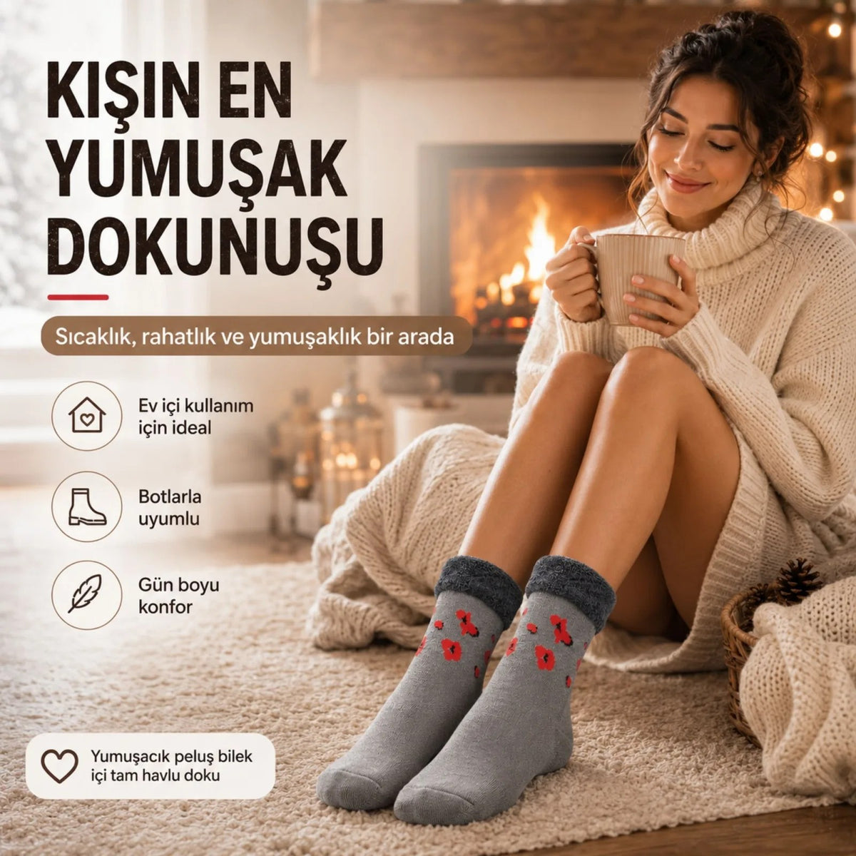 6’lı Kadın Kışlık Havlu Çorap Sıcak Tutan Karışık Desenli Yumuşak Çoklu Çorap Seti