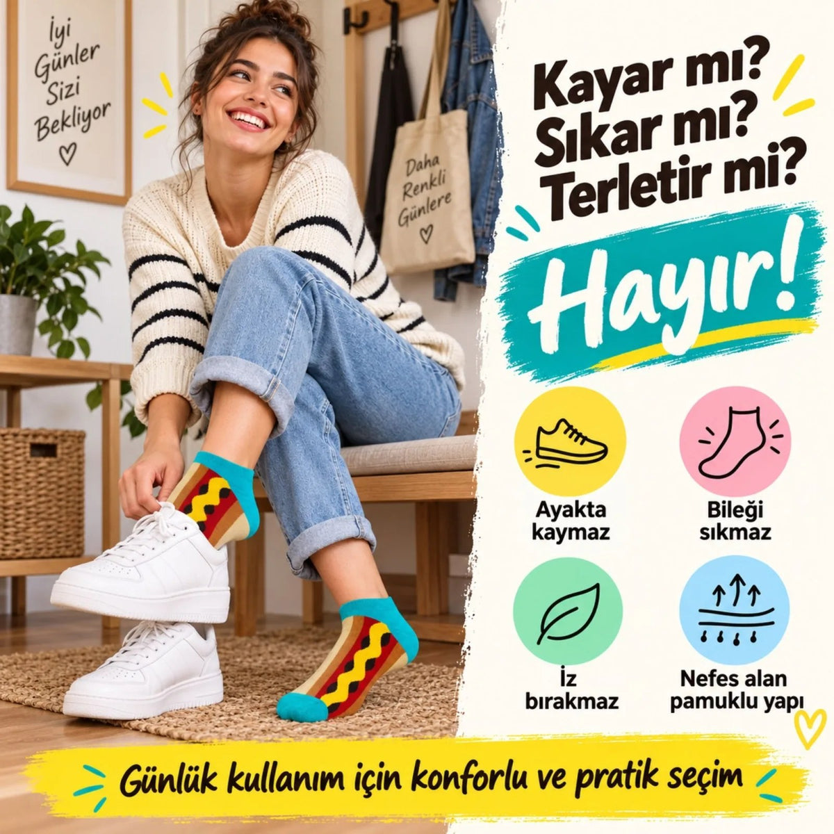 Hot Dog Desenli Patik 12'li Çorap Seti | Renkli Eğlenceli Günlük Kısa Bilek Çorap Çoklu Paket Modeli