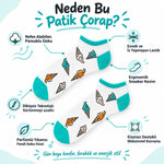 Kadın Beyaz Turkuaz Dondurma Desenli Patik Çorap | Rahat, Şık ve Eğlenceli Günlük Kısa Bilek Çorabı 12'li Paket