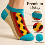 Hot Dog Desenli Patik 12'li Çorap Seti | Renkli Eğlenceli Günlük Kısa Bilek Çorap Çoklu Paket Modeli