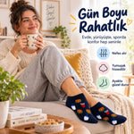 Lacivert Fast Food Hamburger Patates Desenli Patik Çorap 3'lü Eğlenceli Günlük Kısa Bilek Çorap Seti