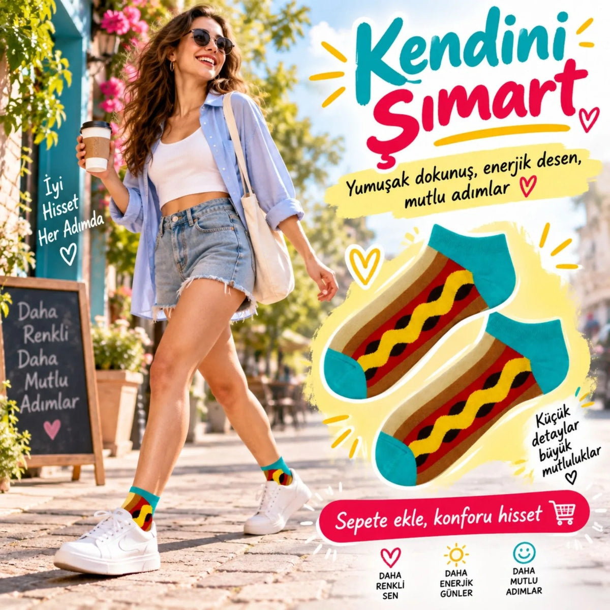 Hot Dog Desenli Patik 3'lü Çorap Seti | Renkli Eğlenceli Günlük Kısa Bilek Çorap Çoklu Paket Fırsatı