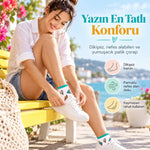 Kadın Beyaz Turkuaz Dondurma Desenli Patik Çorap | Rahat, Şık ve Eğlenceli Günlük Kısa Bilek Çorabı 3'lü Paket