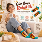 Hot Dog Desenli Patik 3'lü Çorap Seti | Renkli Eğlenceli Günlük Kısa Bilek Çorap Çoklu Paket Fırsatı