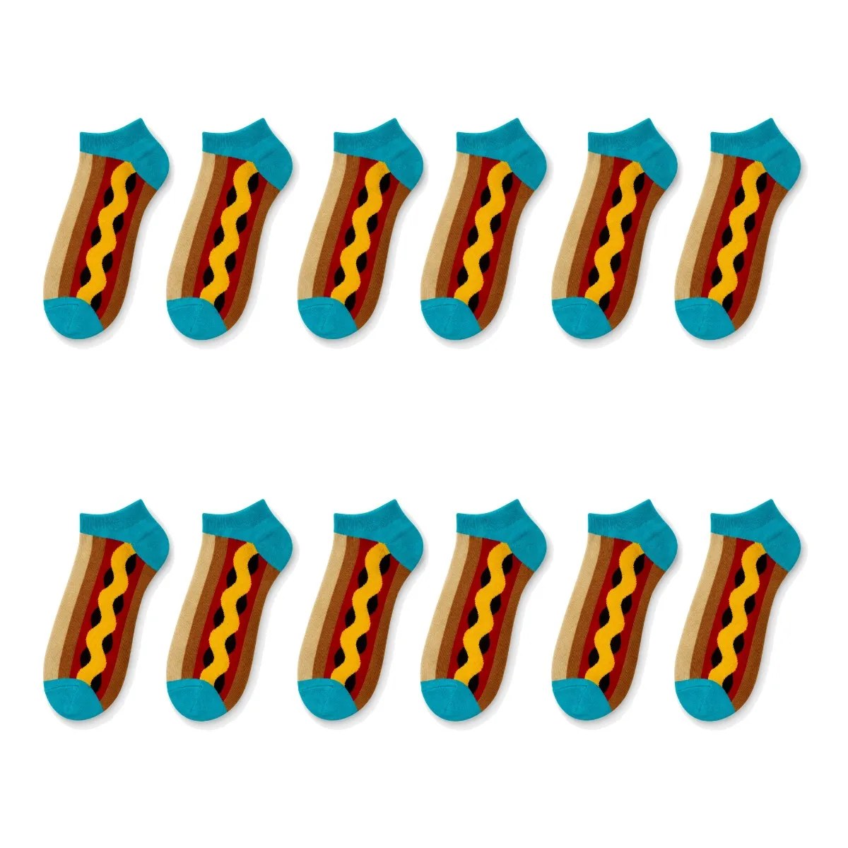 Hot Dog Desenli Patik 6'lı Çorap Seti | Renkli Eğlenceli Günlük Kısa Bilek Çorap Çoklu Paket Fırsatı