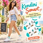 Kadın Beyaz Turkuaz Dondurma Desenli Patik Çorap | Rahat, Şık ve Eğlenceli Günlük Kısa Bilek Çorabı 6'lı Paket