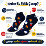 Lacivert Fast Food Hamburger Patates Desenli Patik Çorap  6'lı Eğlenceli Günlük Kısa Bilek Çorap Seti