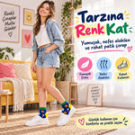 Kadın Patik Çorap Fast Food Desenli | Renkli Lacivert, Günlük Kısa Bilek 6'lı Çorap Seti