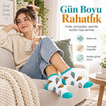 Kadın Beyaz Turkuaz Dondurma Desenli Patik Çorap | Rahat, Şık ve Eğlenceli Günlük Kısa Bilek Çorabı 6'lı Paket