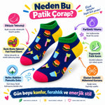 Kadın Patik Çorap Fast Food Desenli | Renkli Lacivert, Günlük Kısa Bilek 6'lı Çorap Seti