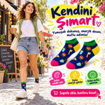 Kadın Patik Çorap Fast Food Desenli | Renkli Lacivert, Günlük Kısa Bilek 6'lı Çorap Seti