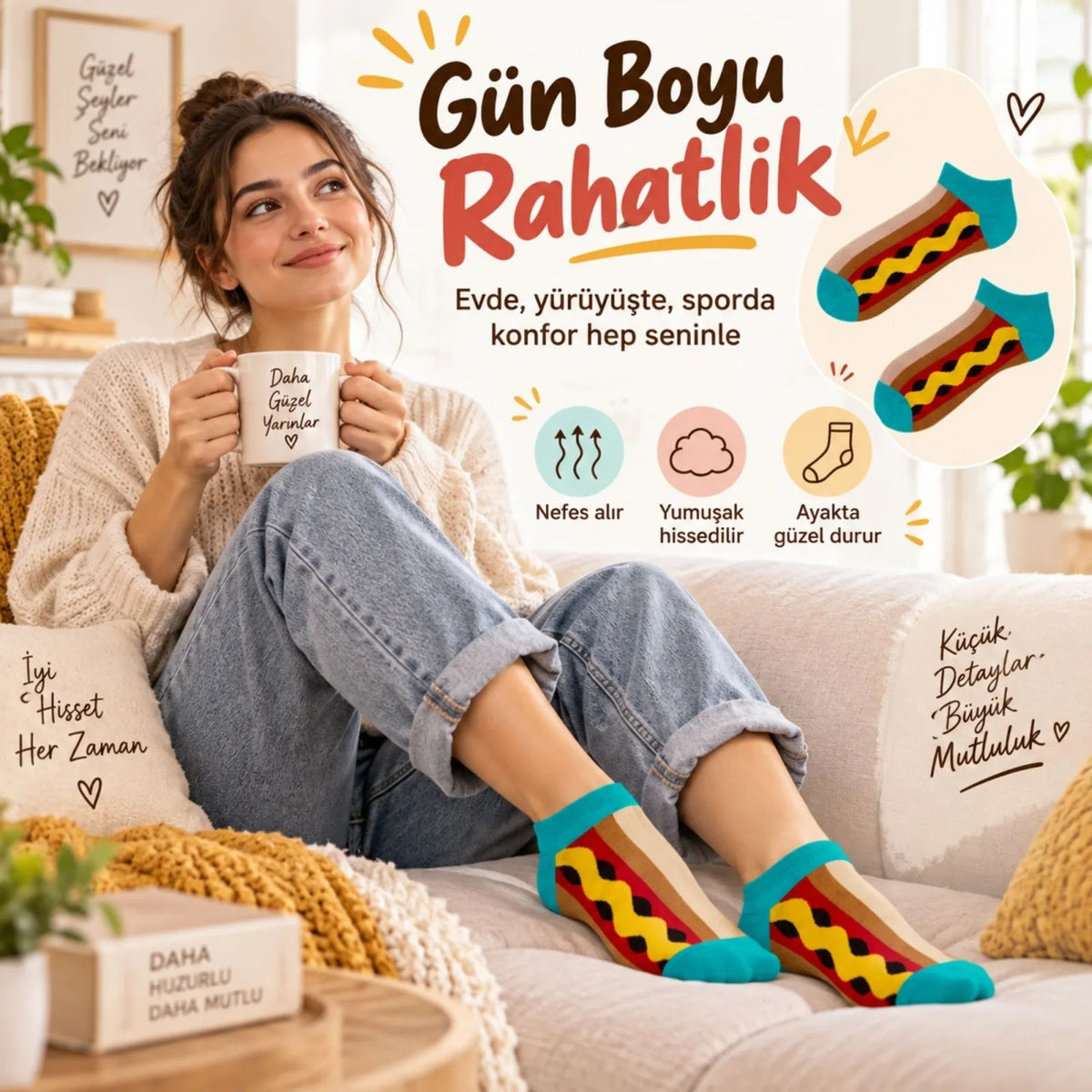 Hot Dog Desenli Patik 6'lı Çorap Seti | Renkli Eğlenceli Günlük Kısa Bilek Çorap Çoklu Paket Fırsatı