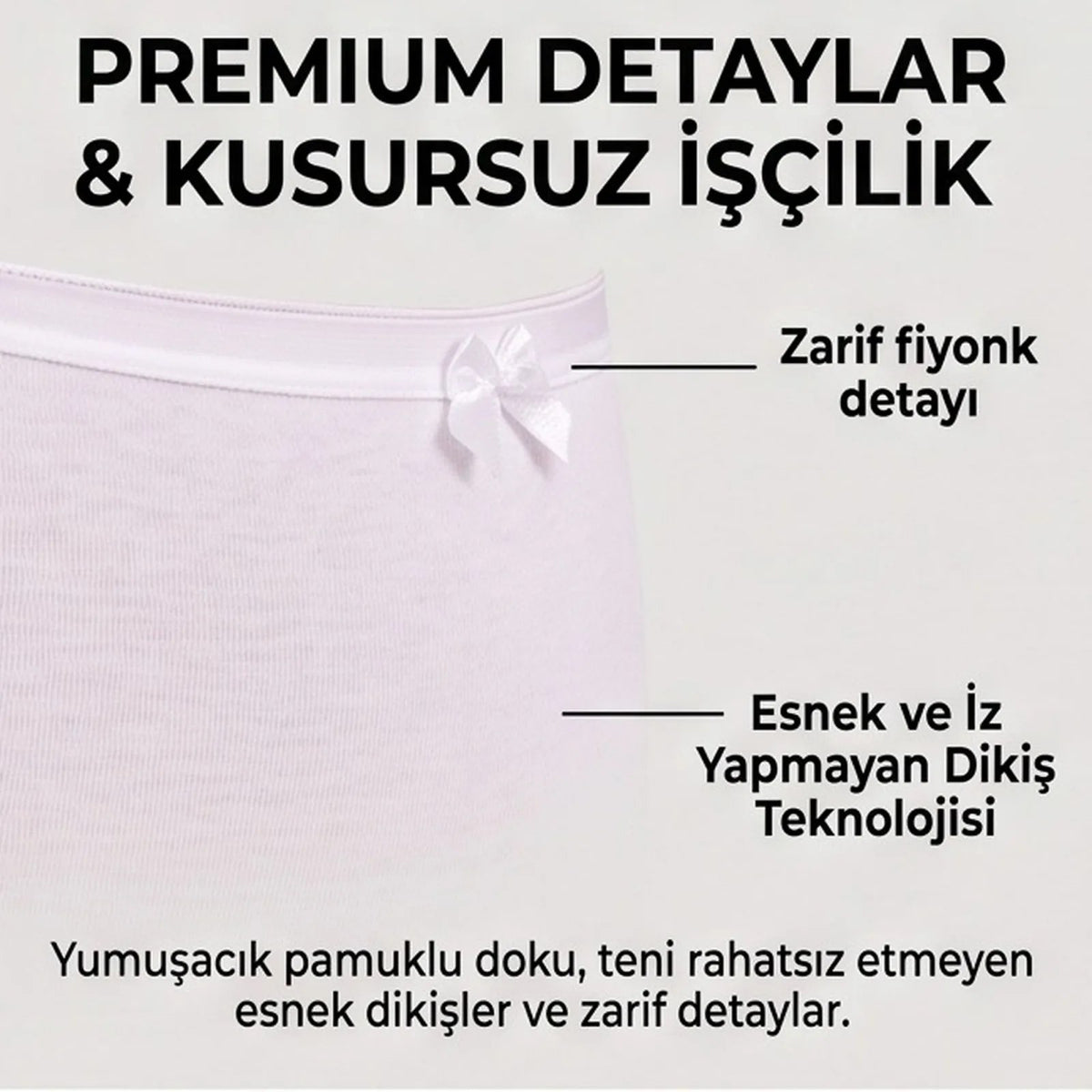 Kadın Pamuklu Düz Bato Külot 3'lü Paket Siyah Beyaz Ten | Normal Bel Klasik Kesim Günlük İç Çamaşırı