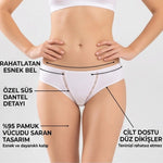 Kadın Pamuklu Zikzak İşlemeli Bikini Kesim Külot 3'lü Paket | Siyah Beyaz Dantel Detaylı İç Çamaşırı