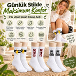 Kadın Spor Çorap Beyaz Yazılı 3'lü Set Uzun Soket Pamuklu Dikişsiz Nefes Alan Spor Konforlu Çoraplar