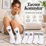 Unisex Beyaz Yazılı Çorap Esprili Sloganlı Uzun Soket Günlük Spor Rahat 6lı Eğlenceli Şık Hediye Set