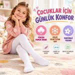 Çocuk Beyaz Külotlu 3'lü Çorap Yüksek Pamuklu Kışlık Parfümlü Yumuşak Dokulu Esnek Rahat