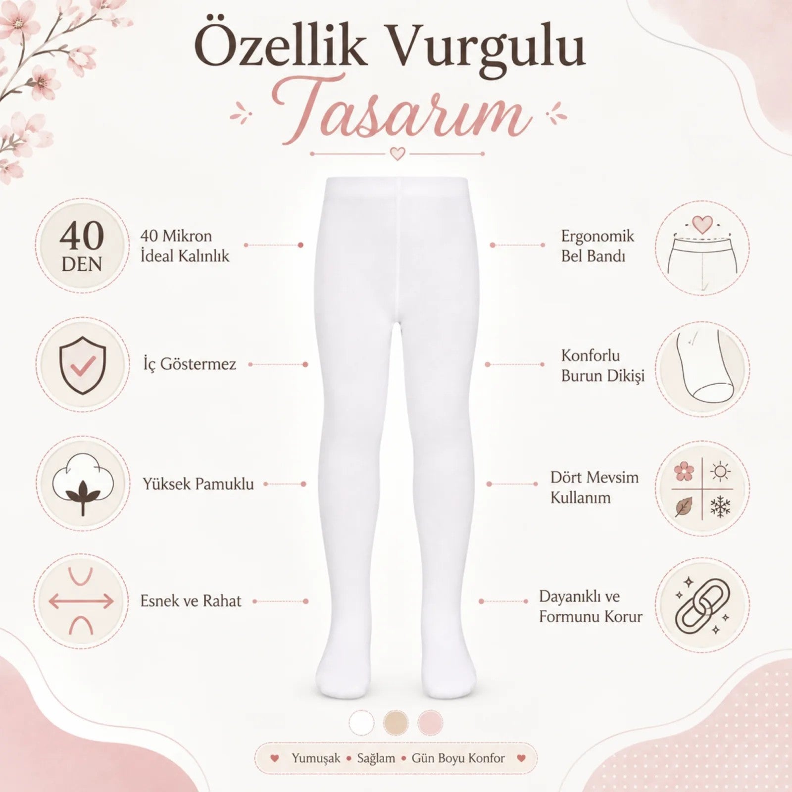 Kız Çocuk Beyaz 40 Denye Opak Külotlu Çorap Okul Bale ve Özel Gün Çorabı