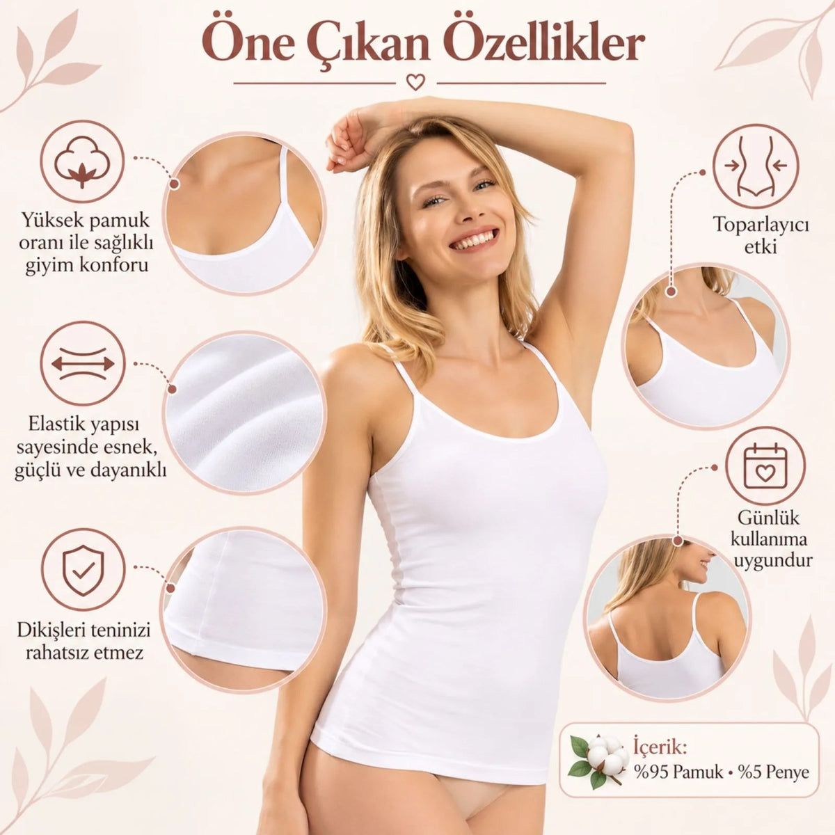 Kadın Pamuklu İnce İp Askılı Derin Oval Yaka Düz Penye Atlet Siyah Beyaz | Günlük Rahatlık ve Şıklık