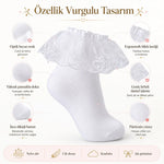 Kız Çocuk 6'lı Beyaz Dantelli Soket Çorap, Yüksek Pamuklu Okul Gösteri ve Özel Gün Çorabı
