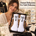 Mıknatıslı Damat Çorabı Erkek Beyaz Bıyık Kravat El Ele Tutuşan Düğün Çeyiz Bohça Eğlenceli Çorap