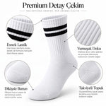 Unisex Beyaz Çorap Siyah Çizgili 12'li Set Uzun Soket Günlük Spor Kolej Stil Kadın Erkek Çorabı