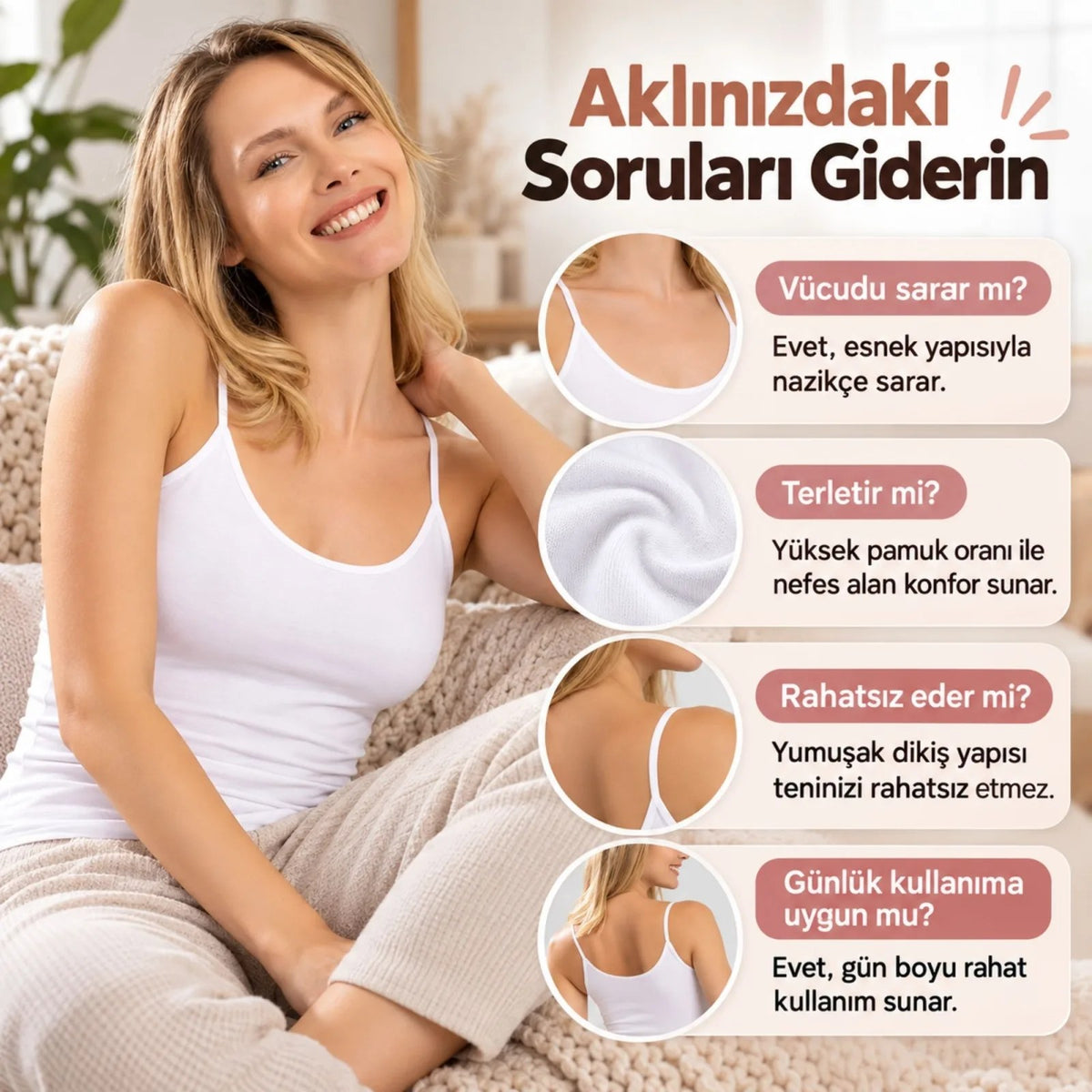 Kadın Pamuklu İnce İp Askılı Derin Oval Yaka Düz Penye Atlet Siyah Beyaz | Günlük Rahatlık ve Şıklık