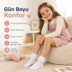 Kız Çocuk 6'lı Beyaz Dantelli Soket Çorap, Yüksek Pamuklu Okul Gösteri ve Özel Gün Çorabı
