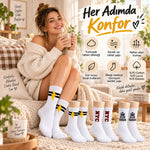 Kadın Spor Çorap Beyaz Yazılı 6'lı Set Uzun Soket Pamuklu Dikişsiz Nefes Alan Spor Konforlu Çoraplar