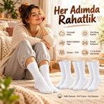 Unisex Beyaz Soket Çorap 3'lü Set %80 Pamuk Dikişsiz Burun Takviyeli Esnek Günlük Spor Çorabı Konfor