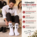 Mıknatıslı Damat Çorabı Erkek Beyaz Bıyık Kravat El Ele Tutuşan Düğün Çeyiz Bohça Eğlenceli Çorap