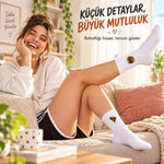 UNİSEX Çorap Beyaz Nakışlı 3'lü Set Pizza Hotdog Hamburger Desenli Uzun Soket Günlük Spor Çorap Seti