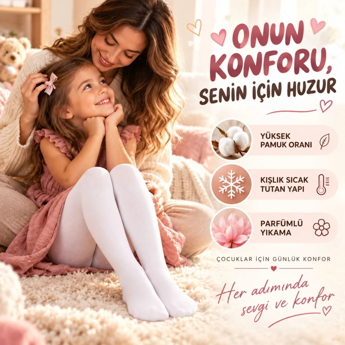 Çocuk Beyaz Külotlu Çorap Yüksek Pamuklu Kışlık Parfümlü Yumuşak Dokulu Esnek Rahat