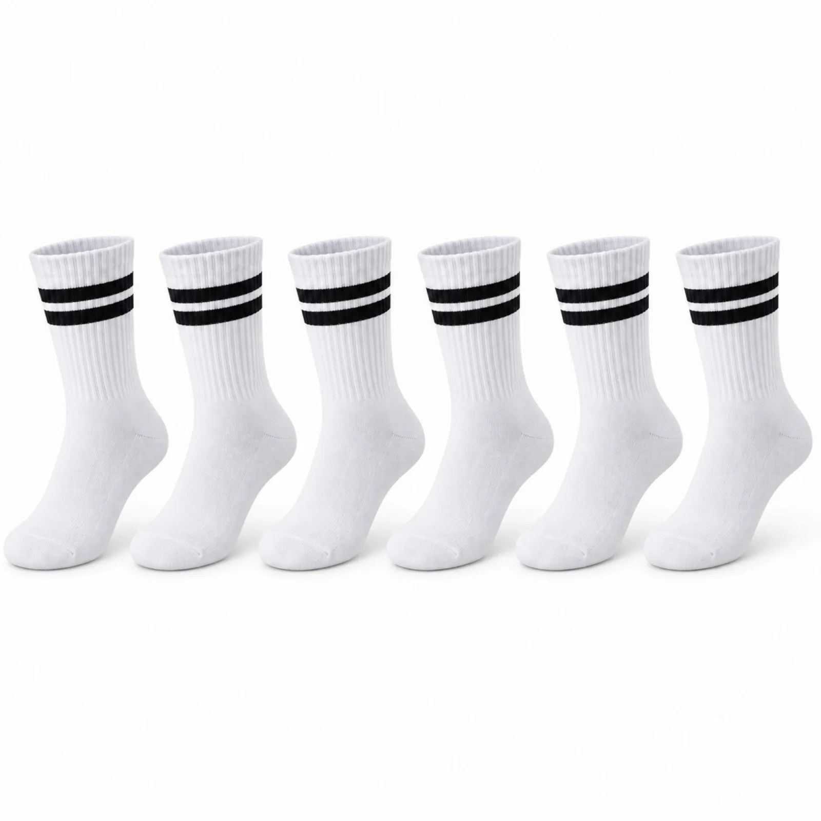 Unisex Beyaz Çorap Siyah Çizgili 6'lı Set Uzun Soket Günlük Spor Kolej Stil Rahat Kadın Erkek Çorabı