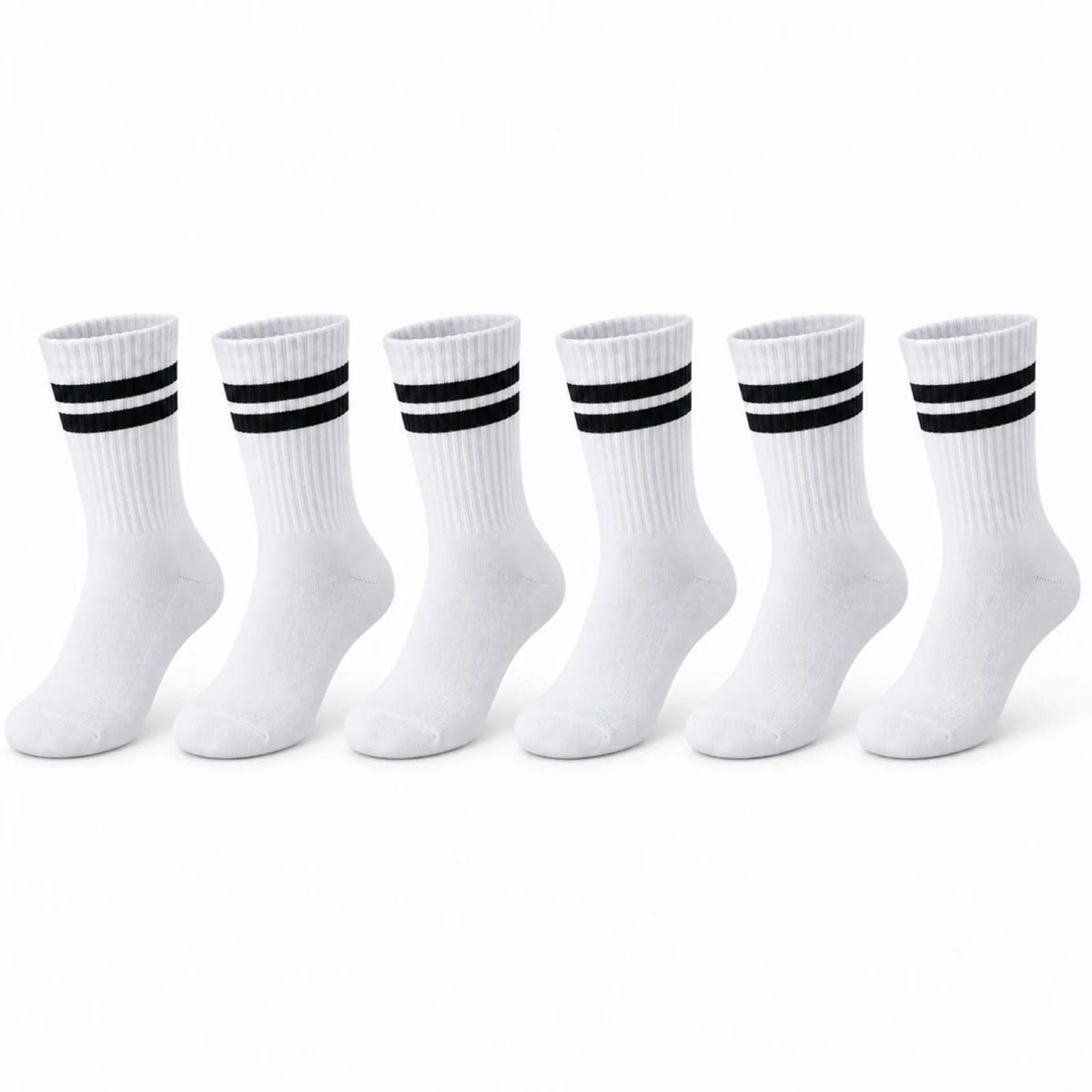 Unisex Beyaz Çorap Siyah Çizgili 6'lı Set Uzun Soket Günlük Spor Kolej Stil Rahat Kadın Erkek Çorabı