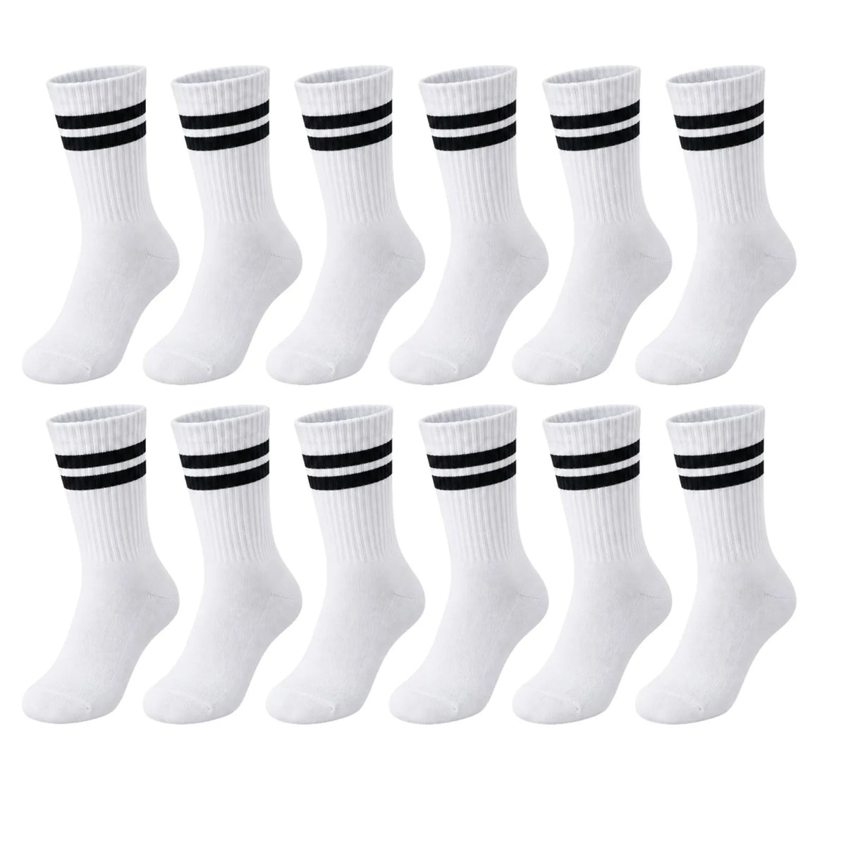 Unisex Beyaz Çorap Siyah Çizgili 12'li Set Uzun Soket Günlük Spor Kolej Stil Kadın Erkek Çorabı