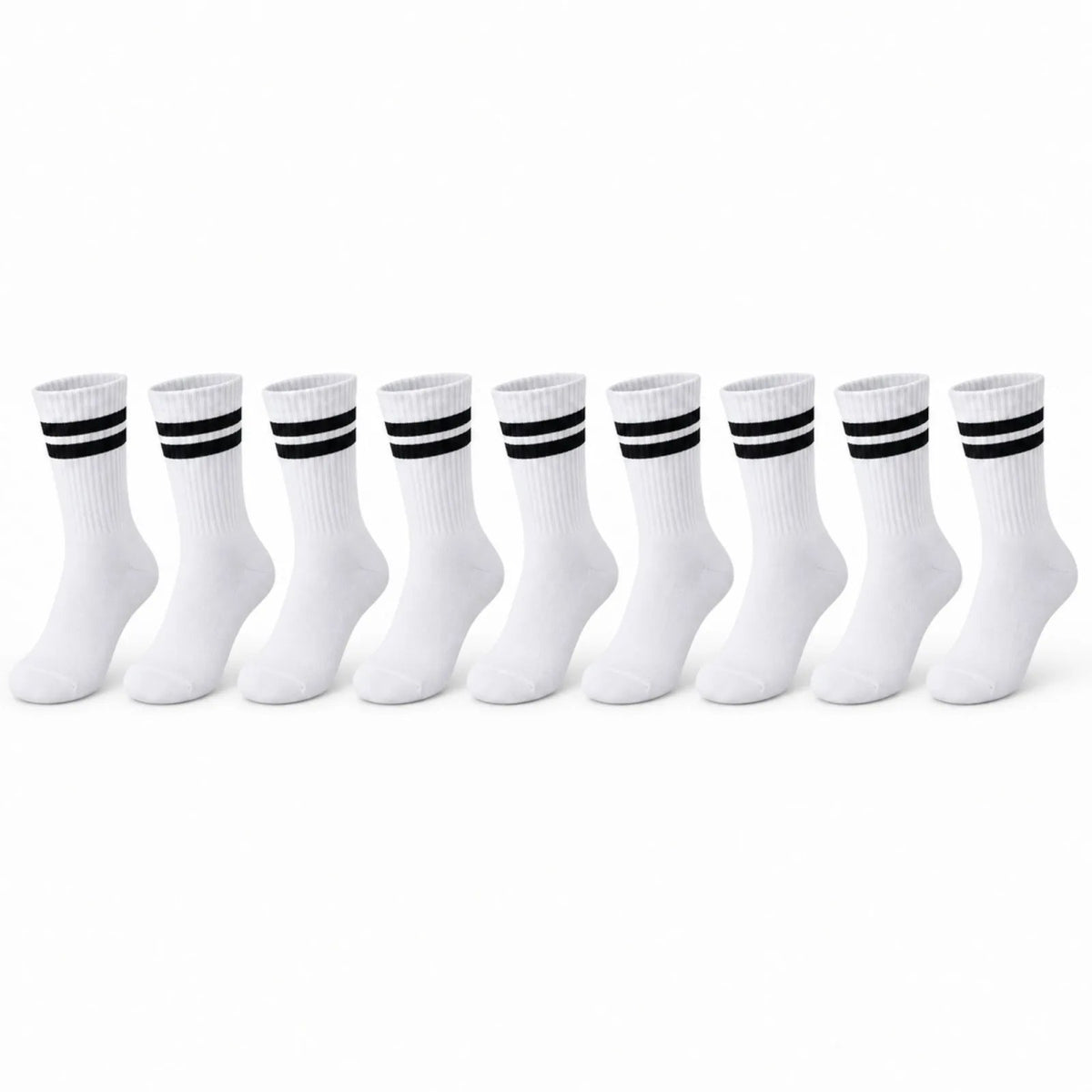 Unisex Beyaz Çorap Siyah Çizgili 9'lu Set Uzun Soket Günlük Spor Kolej Stil Kadın Erkek Çorabı