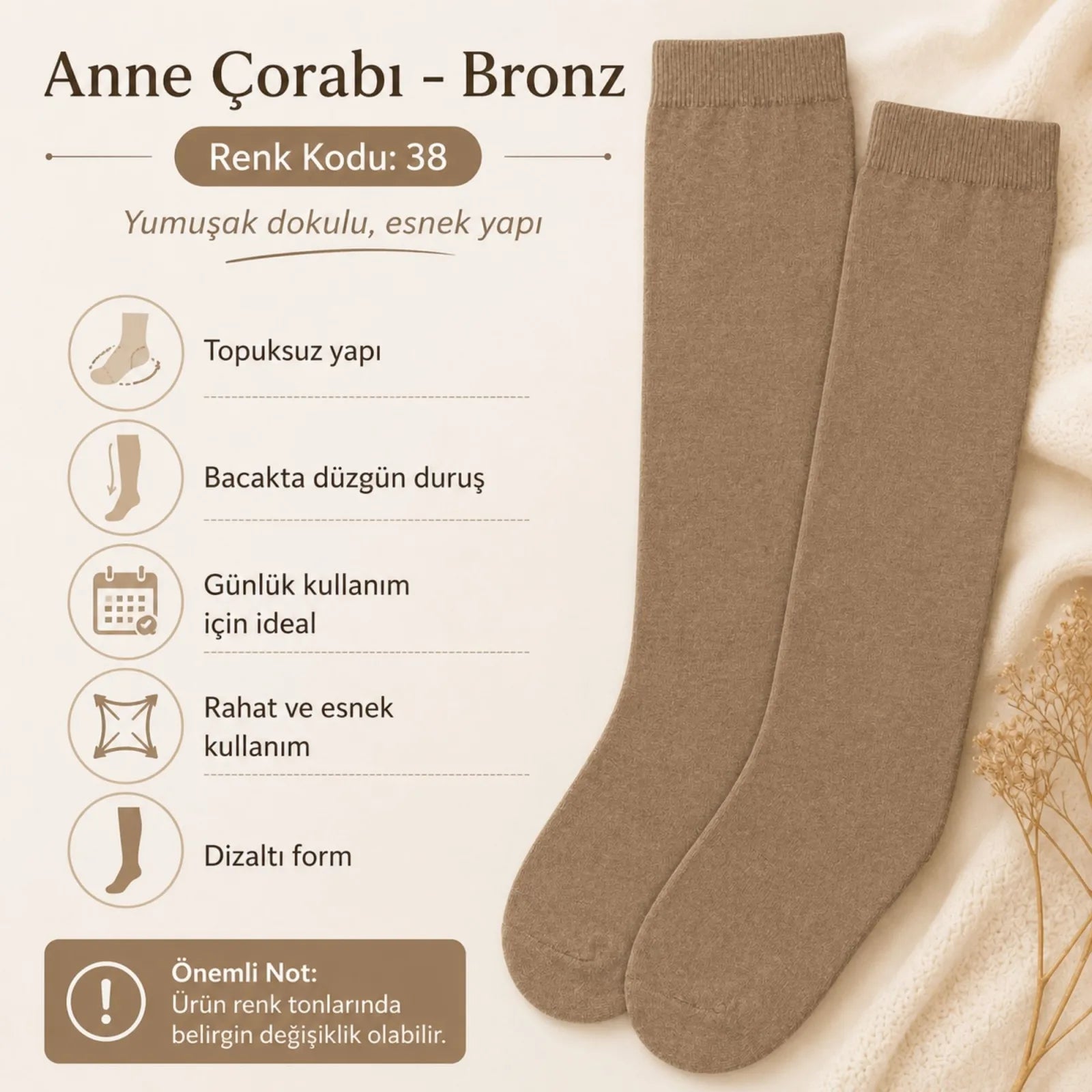 Kadın 40 Denye 12'li İnce Anne Çorabı Dizaltı Topuksuz Esnek Günlük Kullanım Çorabı Ten Siyah Bronz Vizon