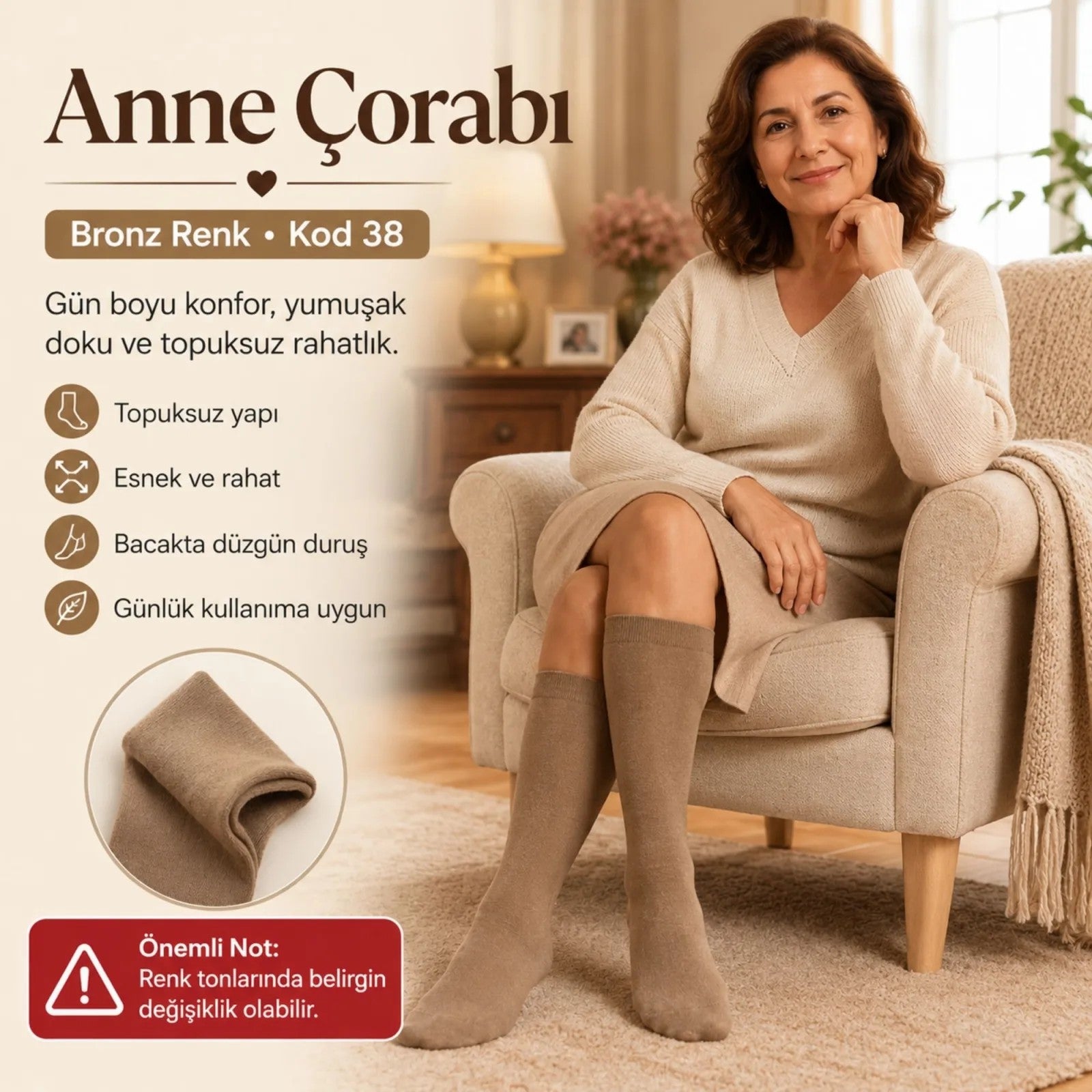 Kadın 40 Denye 6'lı İnce Anne Çorabı Dizaltı Topuksuz Esnek Günlük Kullanım Çorabı Ten Siyah Bronz Vizon