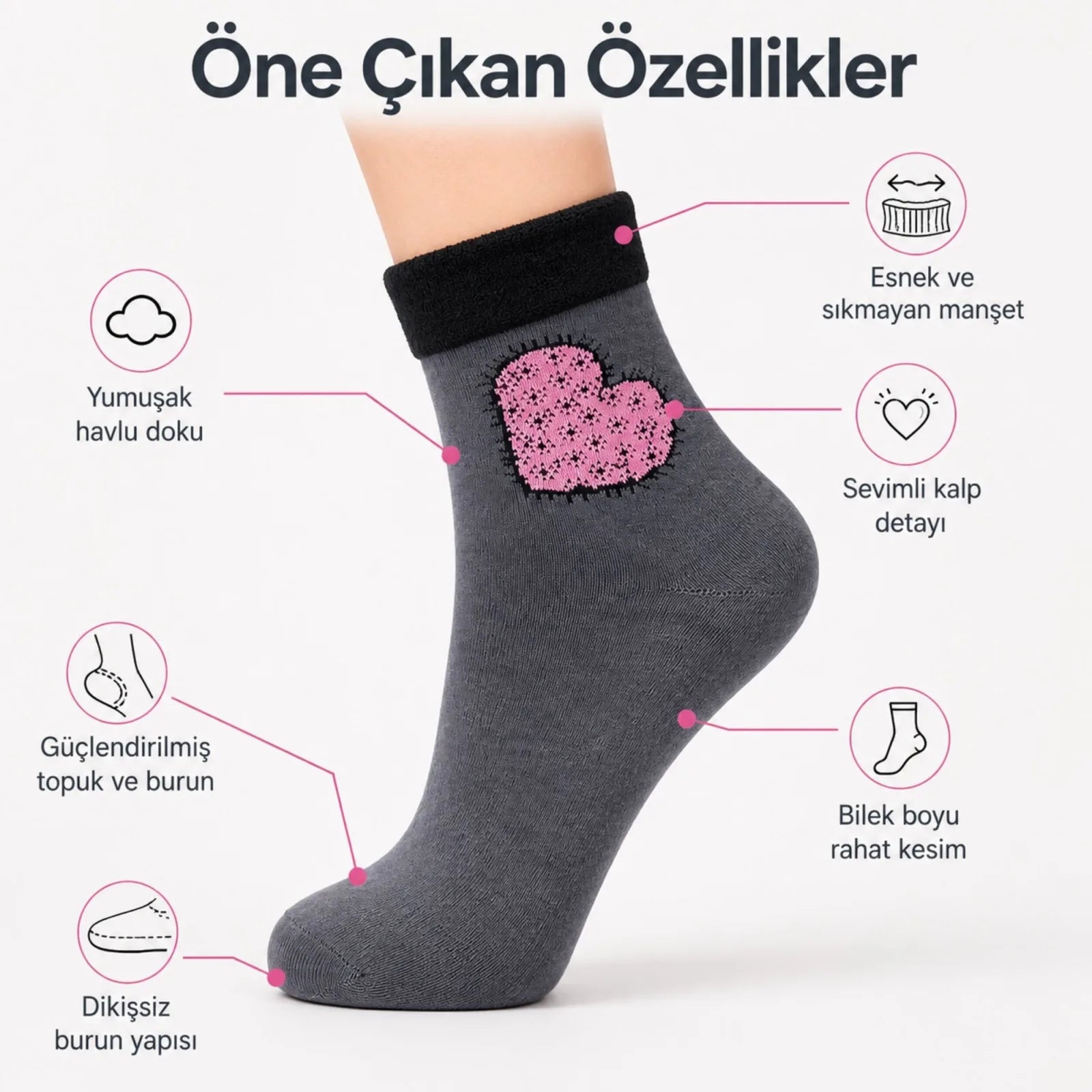 12’li Kadın Kışlık Havlu Çorap Sıcak Tutan Karışık Desenli Ekonomik Çoklu Çorap Seti