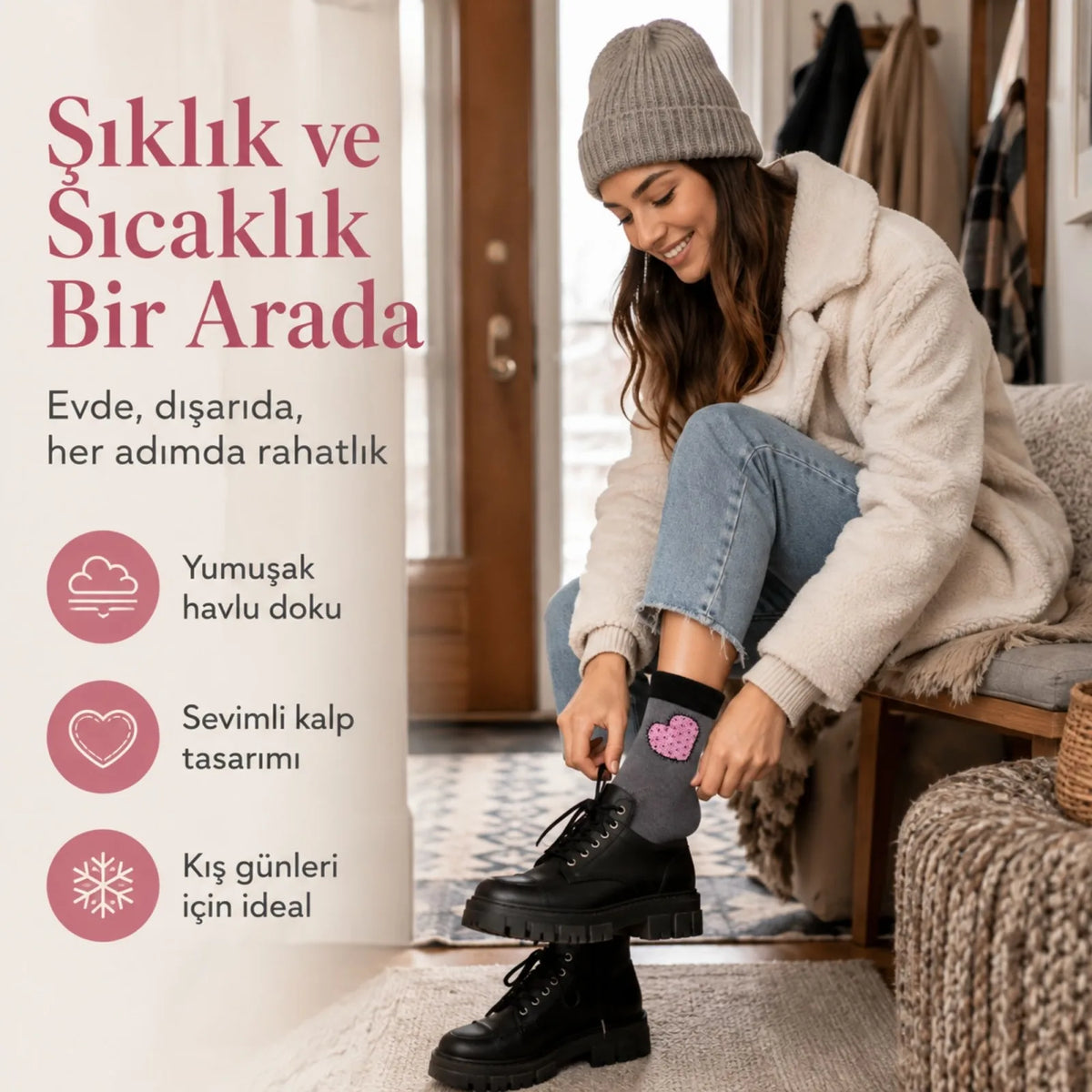 12’li Kadın Kışlık Havlu Çorap Sıcak Tutan Karışık Desenli Ekonomik Çoklu Çorap Seti