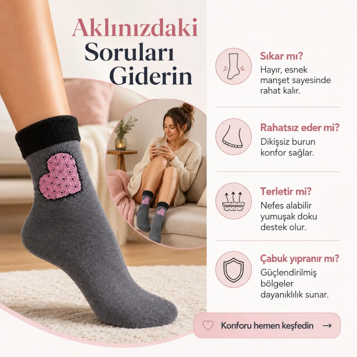 12’li Kadın Kışlık Havlu Çorap Sıcak Tutan Karışık Desenli Ekonomik Çoklu Çorap Seti