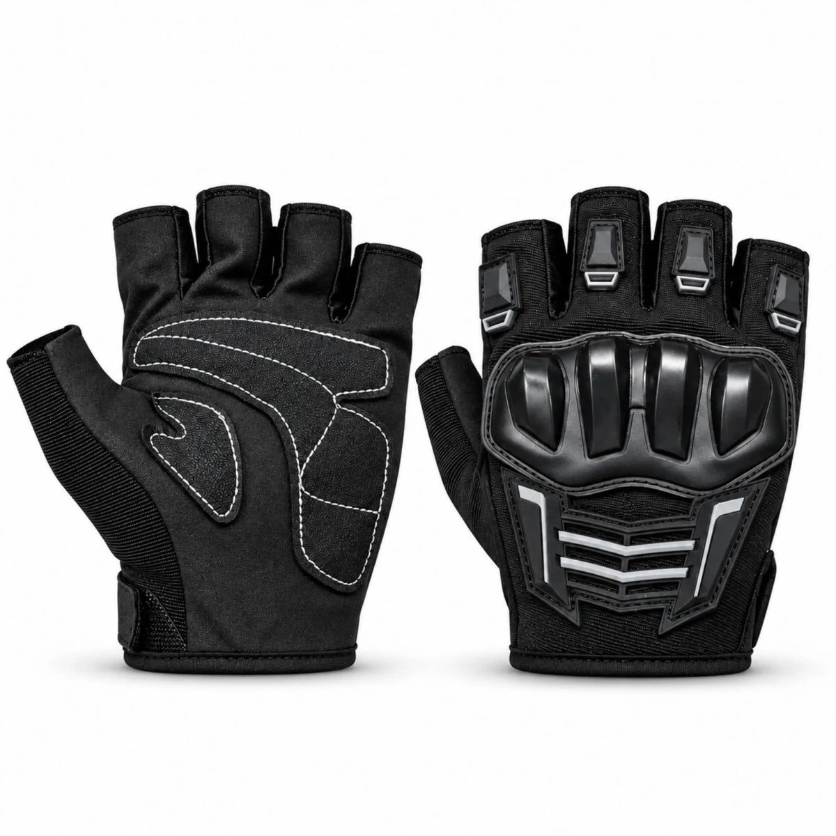 Unisex Yarım Parmak Motosiklet Eldiveni | 3D Knuckle Panelli Kaydırmaz Avuç İçi Ayarlı Bilek Bantlı