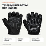 Unisex Yarım Parmak Motosiklet Eldiveni | 3D Knuckle Panelli Kaydırmaz Avuç İçi Ayarlı Bilek Bantlı